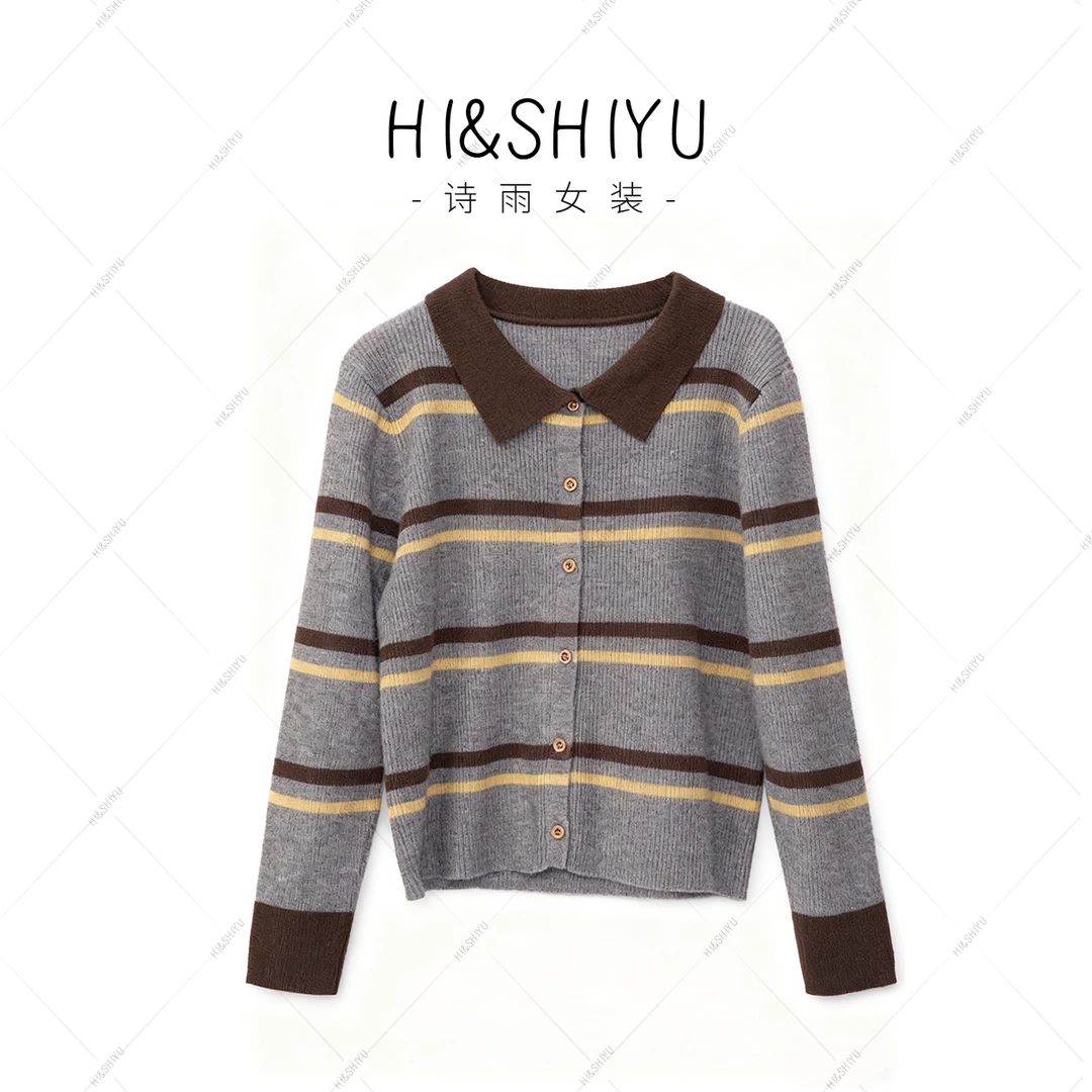 HISHIYU【秋日序曲】2025冬装新款条纹POLO领百搭毛衣YSA4362