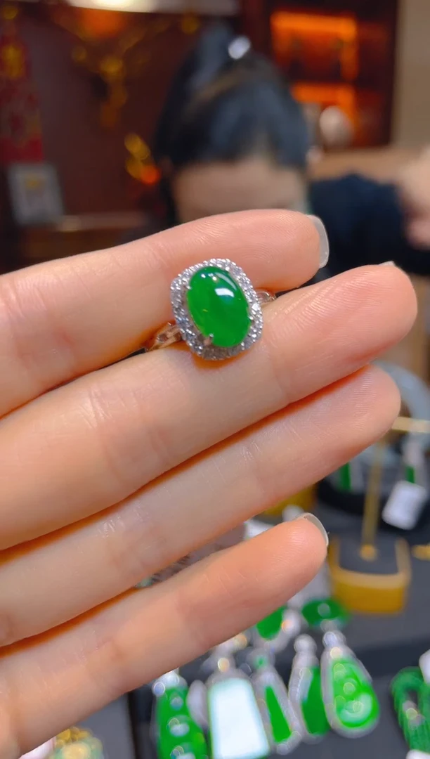 【闪购商品】翡翠戒指银S925镶嵌122880天然A货翡翠戒指