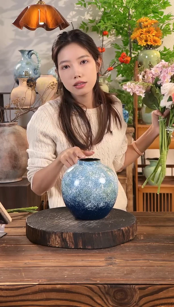 蔚蓝海岸-小圆口瓶】无孔水培桌面陶瓷花瓶干花鲜花插花花器