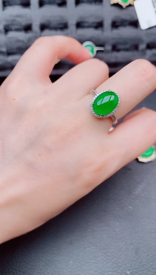 翡翠戒指银S925镶嵌天然a货翡翠248