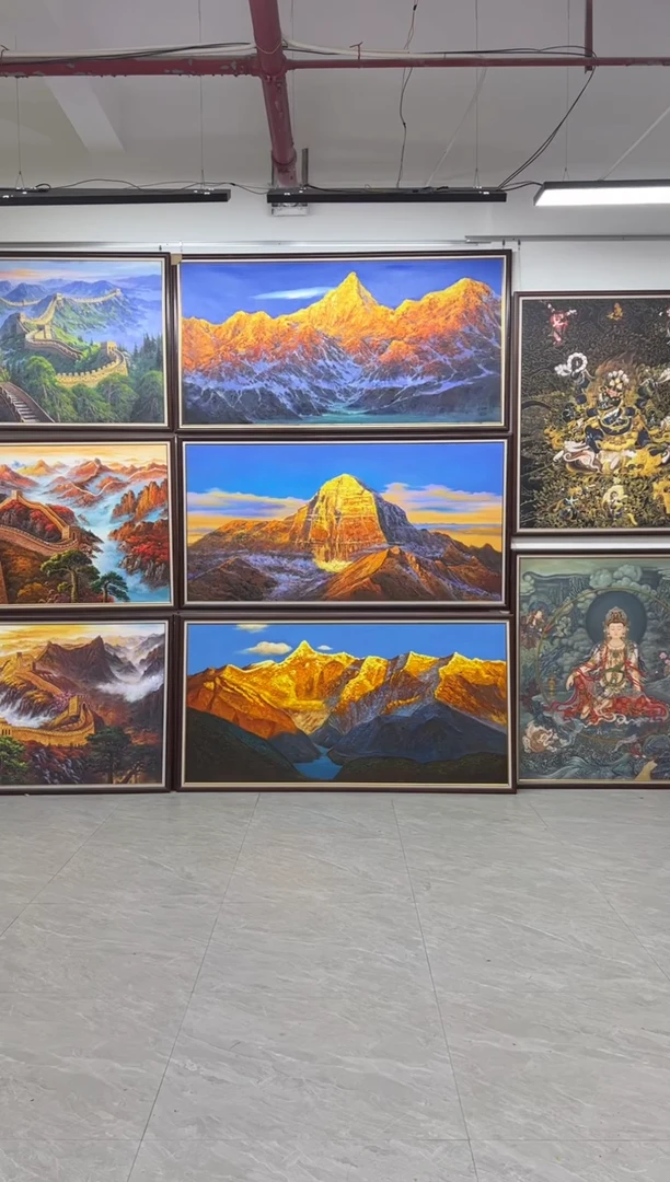 油画渝****链张俊龙原创肌理版画画梅里雪山日照金山客厅会议背景