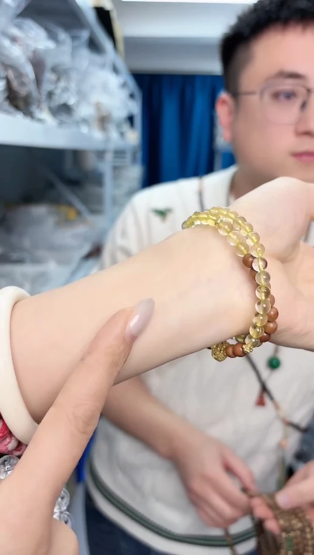 【闪购商品】檀香木手串合金老山DIY黄水晶双圈