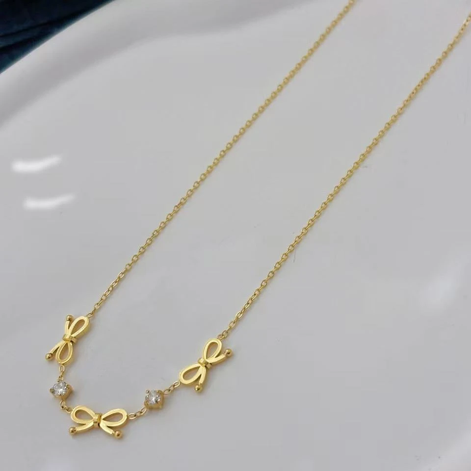 钛钢项链 【Kiss娜】钛钢2861气质三个蝴蝶结加锆项链