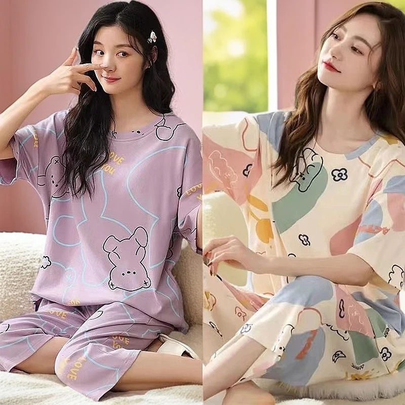 袖短裤夏天宽松大码套头可外穿家居服休闲女套装休闲大码家居服01