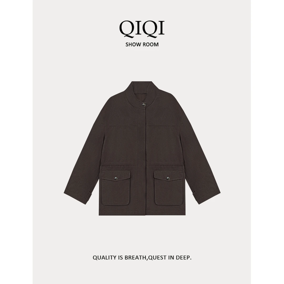 QiQi「秋季美拉德」厚款小立领腰间抽绳外套