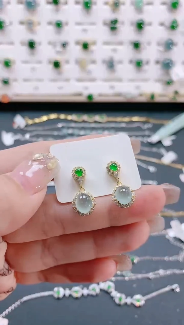 【闪购商品】翡翠耳饰银S925镶嵌天然翡翠