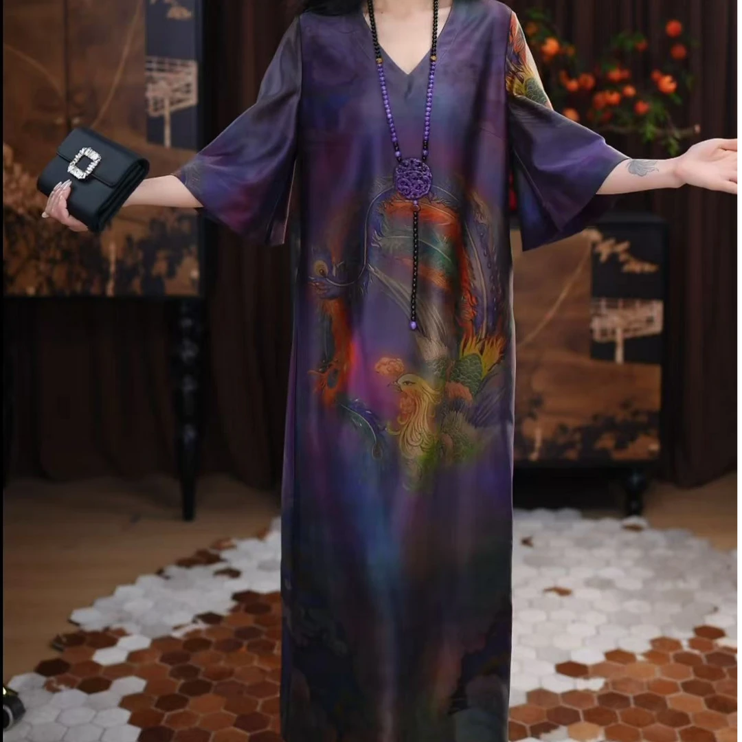 【南絮】香云纱新中式复古宽松女士国风腔调长款休闲时尚连衣裙