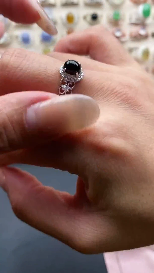 银S925镶嵌戒指翡翠缅甸天然A货翡翠1 8-7