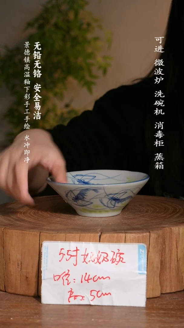 碗陶瓷景德镇高温瓷釉下彩手绘陶瓷