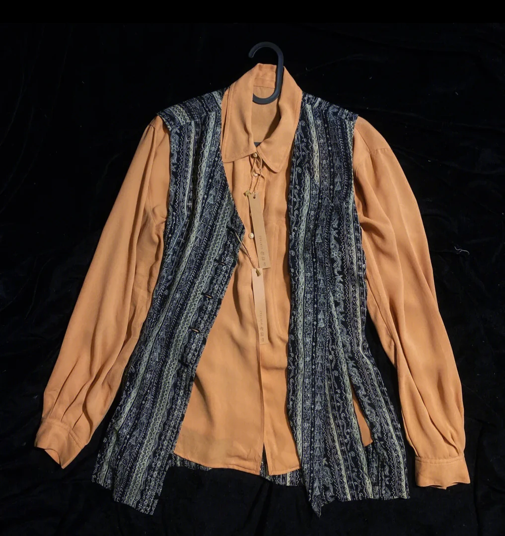 古着适中做旧秋季宽松型女常规款马夹撞色上衣立领马甲牛仔宽松