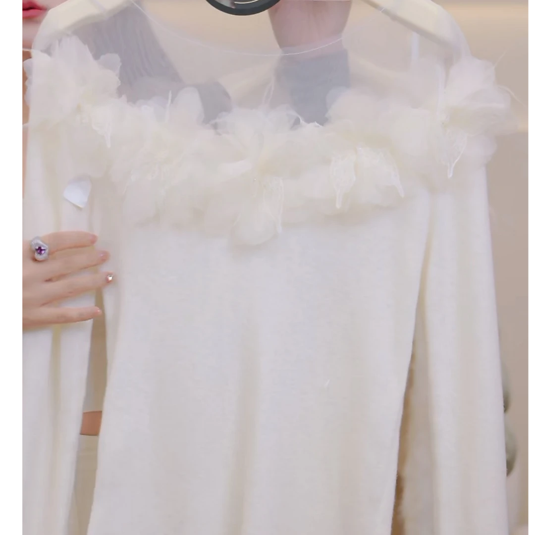 丨秋冬新款拼接重工立体镂空设计感打底衫 4746