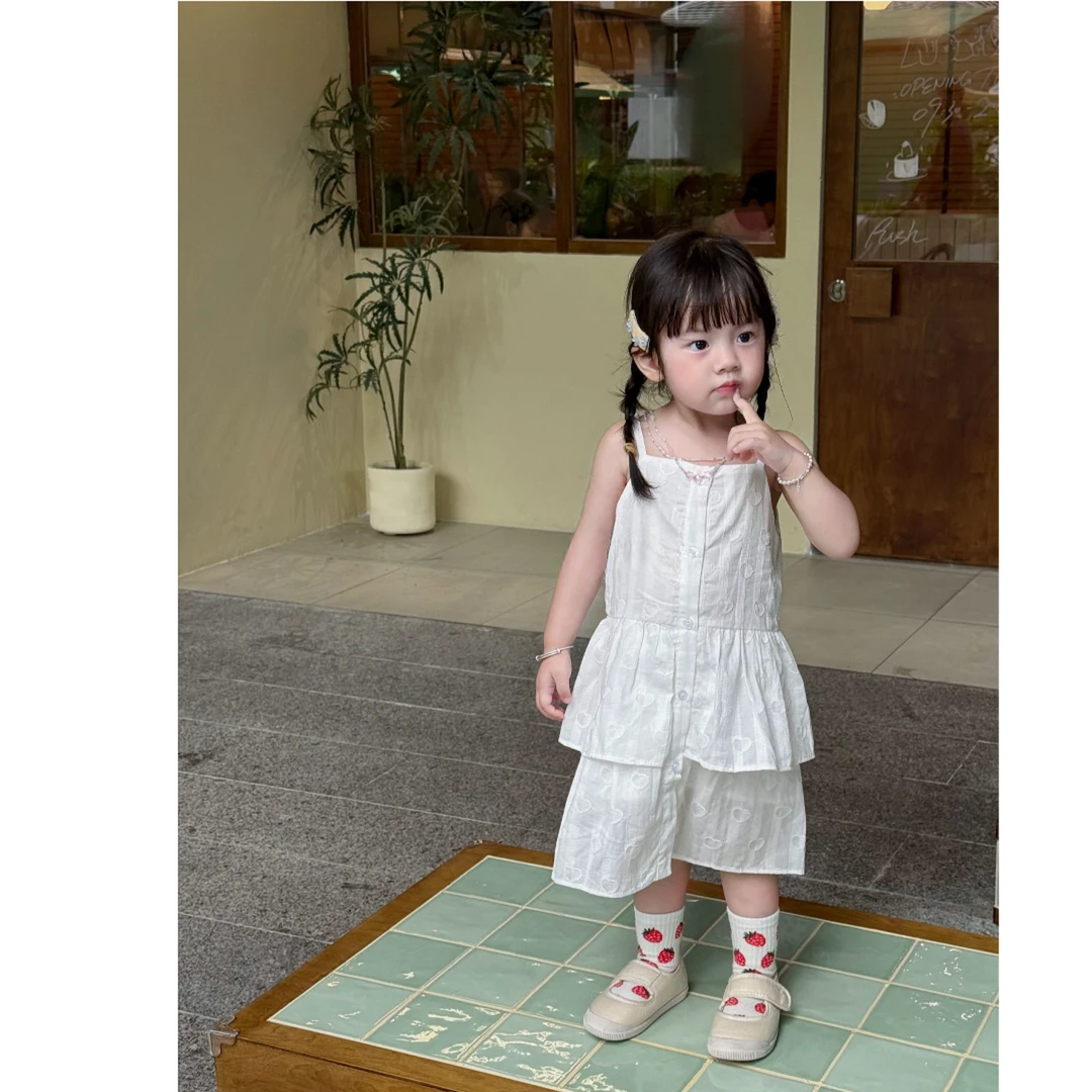 壹妈韩版童装女童吊带连衣裙夏季儿童洋气甜美可爱小女孩白色裙子