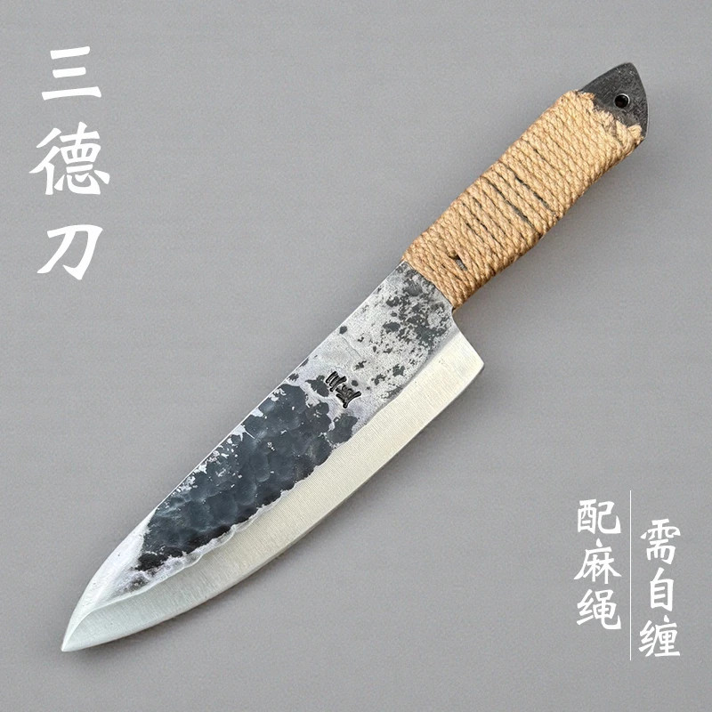 三坚手工锻打复古风格一体式高硬度多功能户外露营水果削皮刀菜刀
