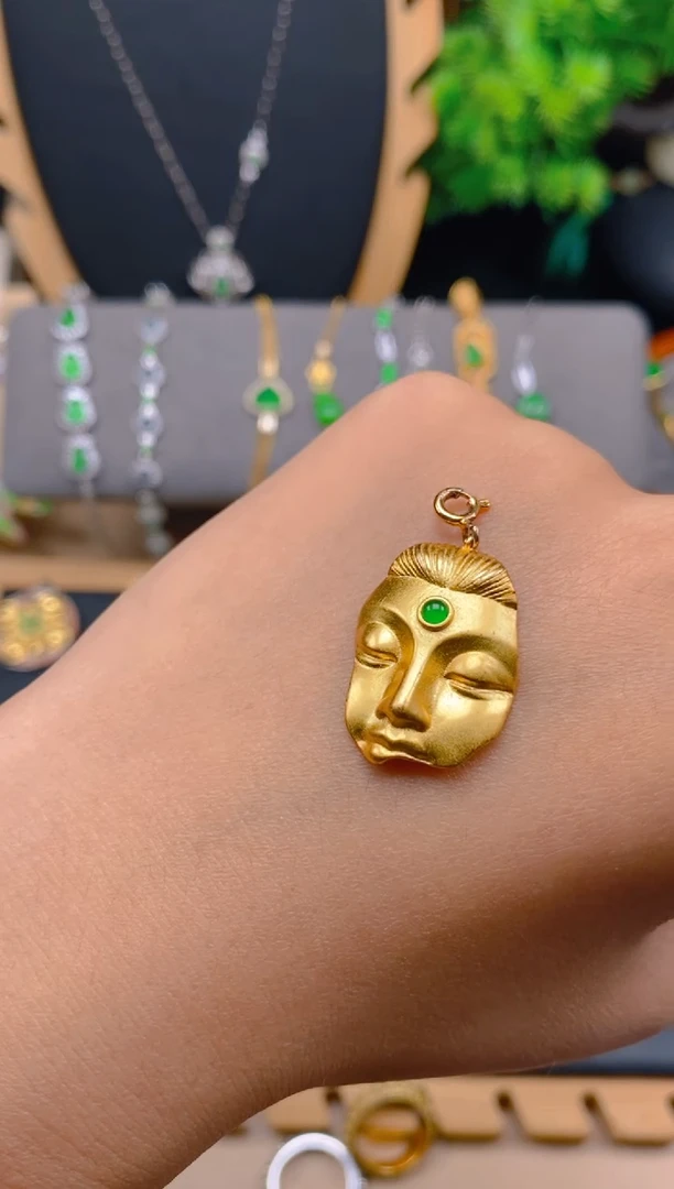 吊坠(不含链)银S925镶嵌翡翠佛面