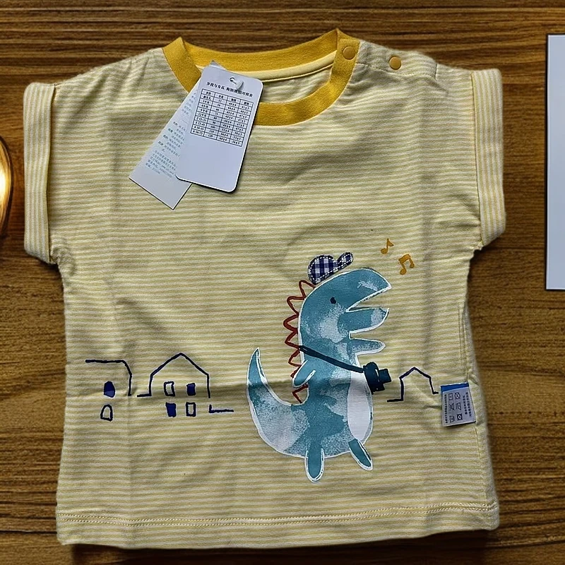 丽*房婴幼儿针织条纹短袖上衣夏A1129儿童夏季宝宝半袖小童