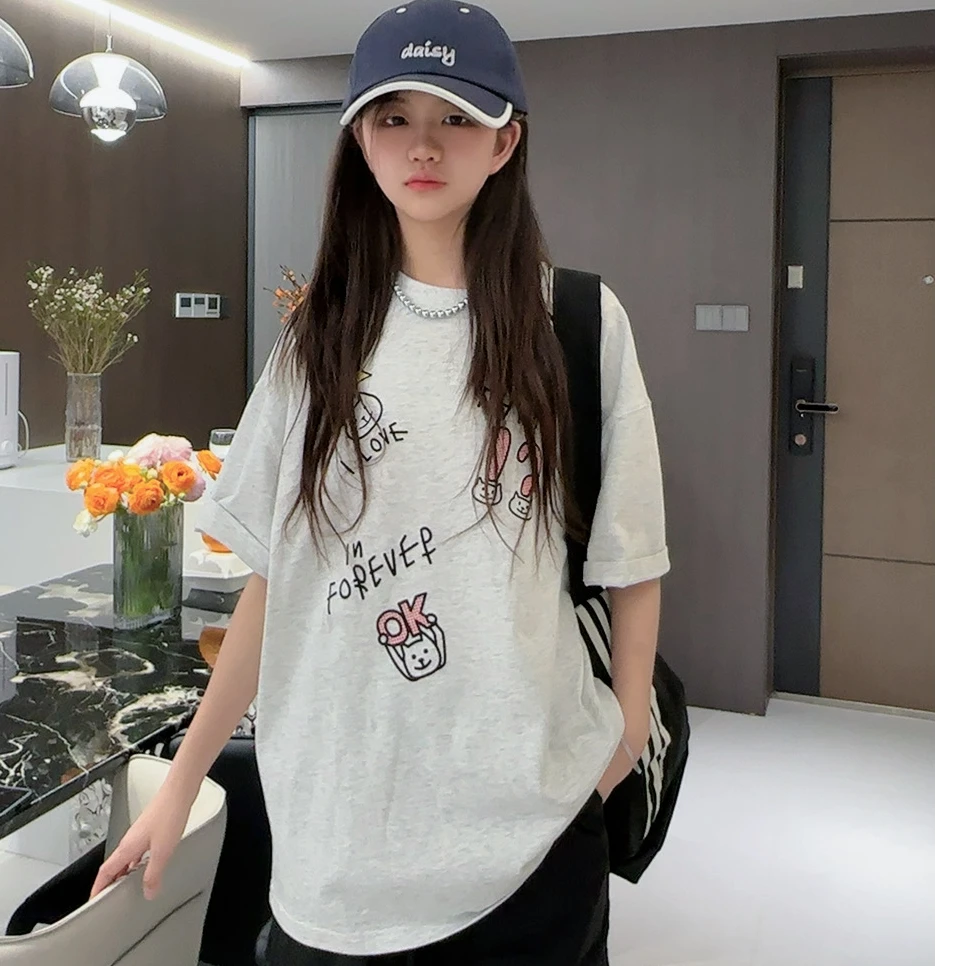 跳跳鱼童装  2025夏季新款韩版卡通印花宽松百搭圆领短袖279068