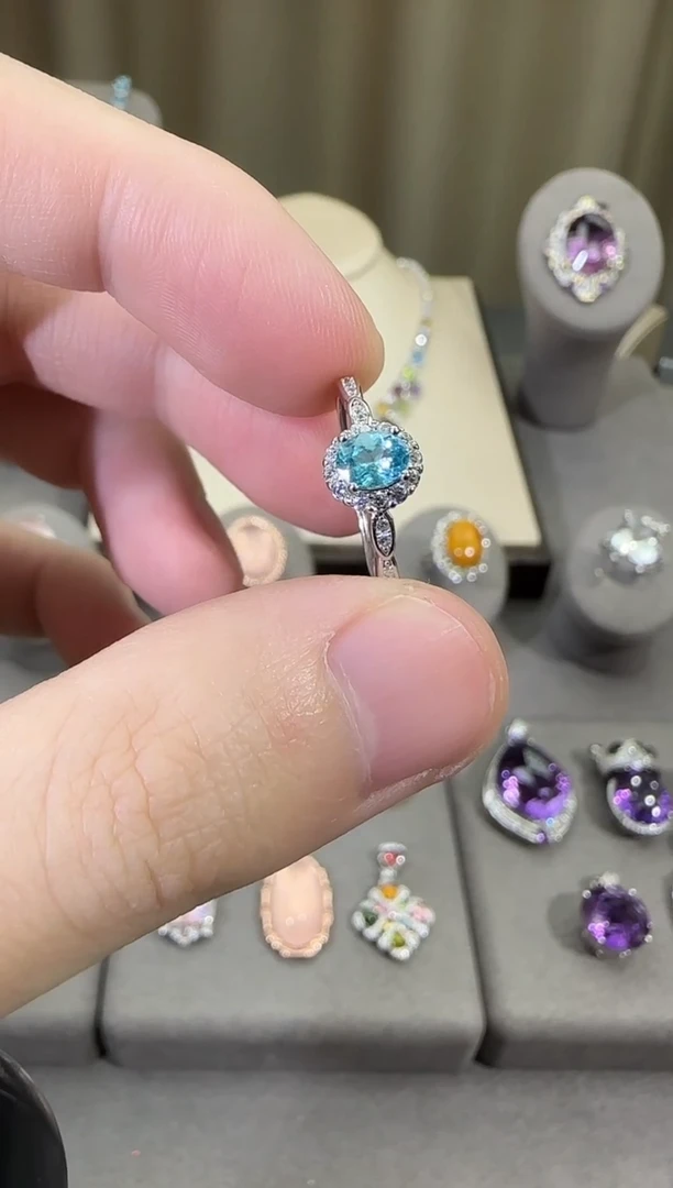 银S925镶嵌磷灰石戒指3*5mm戒指简约款