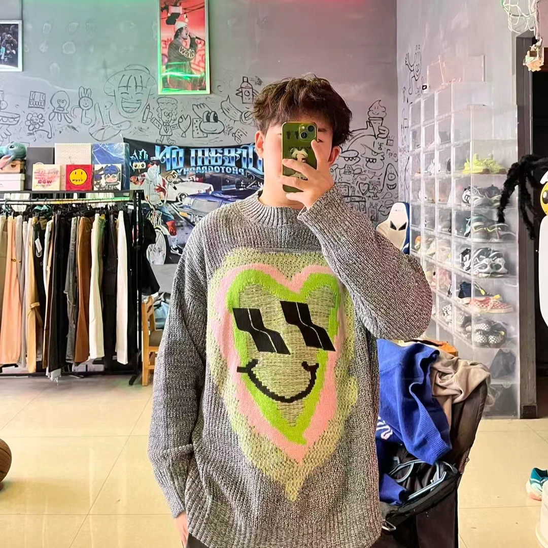 W家！阿饱158z!拼色爱心针织毛衣男女同款百搭（默认微瑕