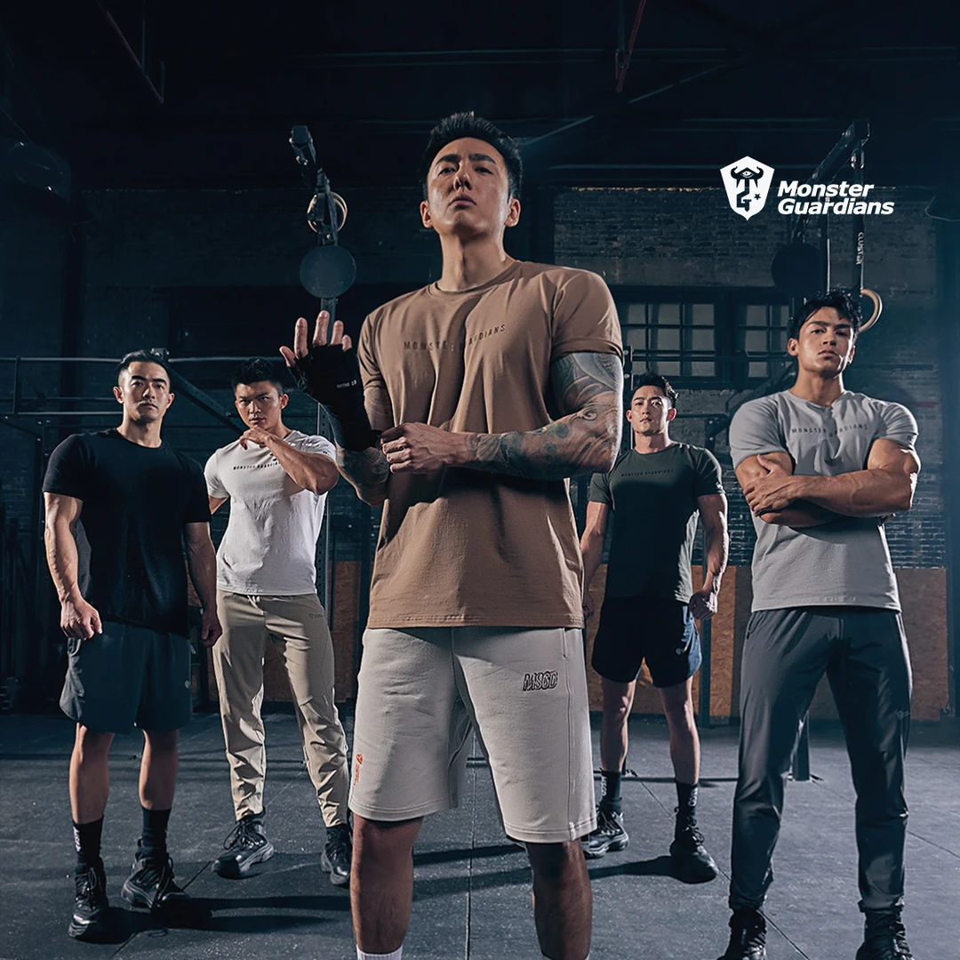 Monster Guardians运动T恤男硅胶印花原创设计健身房跑步训练短袖