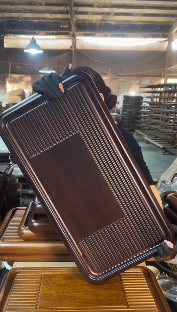 【闪购商品】黑檀色玲珑60*32花梨木茶盘