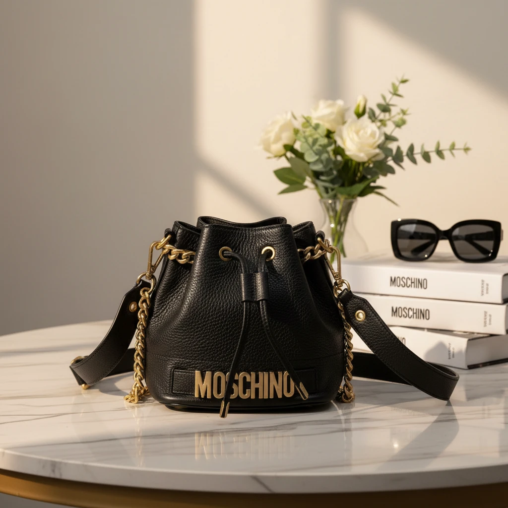 95新 Marc Jacobs/莫杰  莫斯奇诺黑色抽绳水桶包 1728 1754