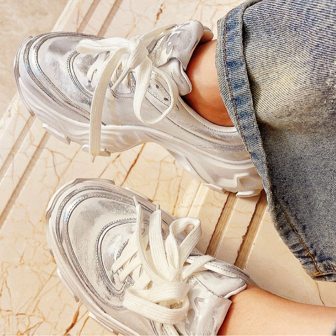 【时尚先驱】意大利欧美风进口小牛皮休闲鞋百搭女鞋运动鞋厚底鞋子