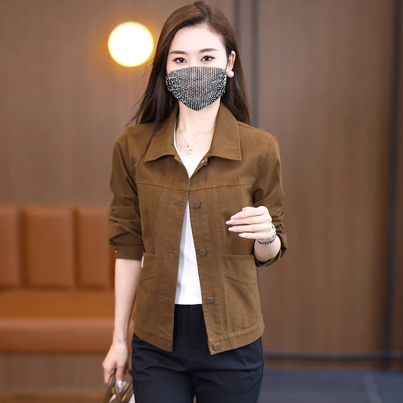 欧货短款翻领开衫牛仔外套女减龄2025春秋季新款宽松小个子上衣服