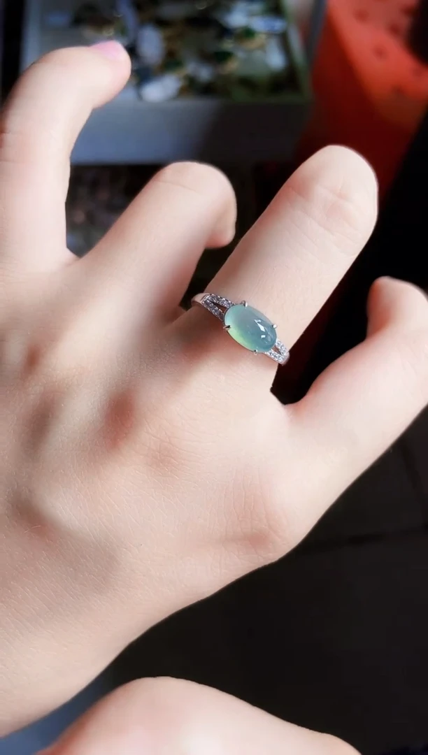 翡翠戒指银S925镶嵌45689