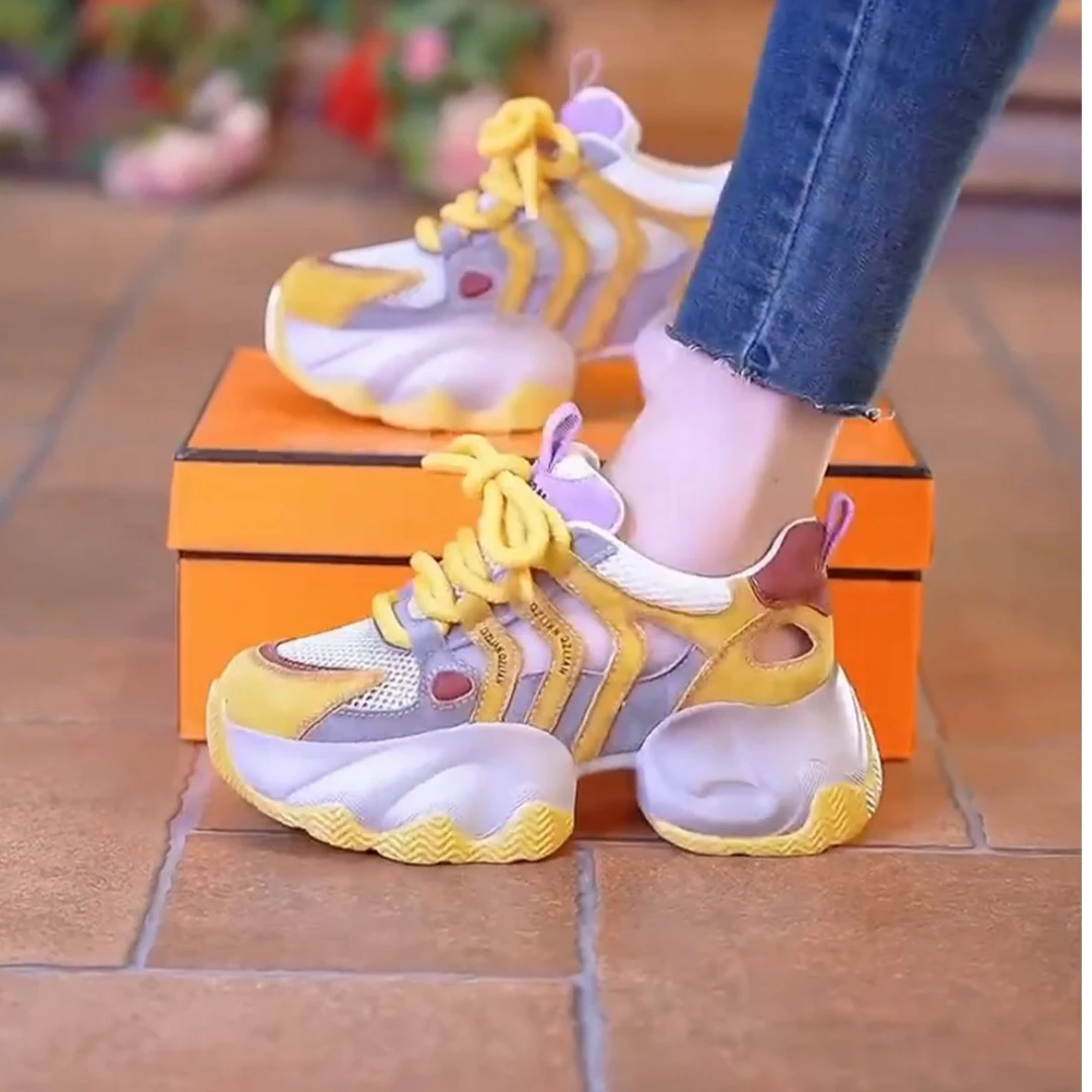 夏季新款增高6cm时尚网面透气百搭白鞋女鞋厚底老爹鞋运动鞋女C31