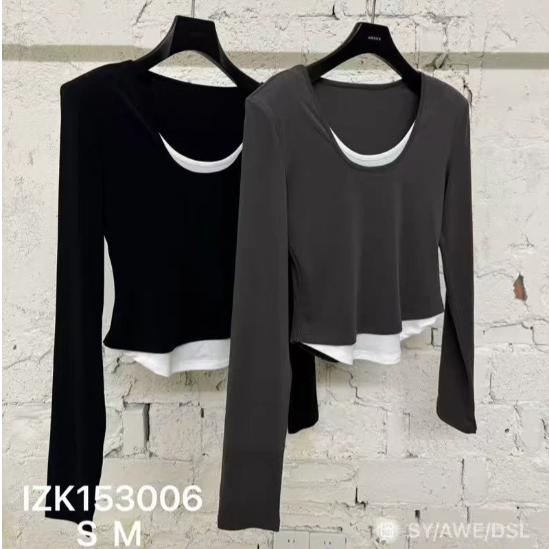 3006•假两件 SY# 意法货设计小众洋气垫肩假两件打底衫•