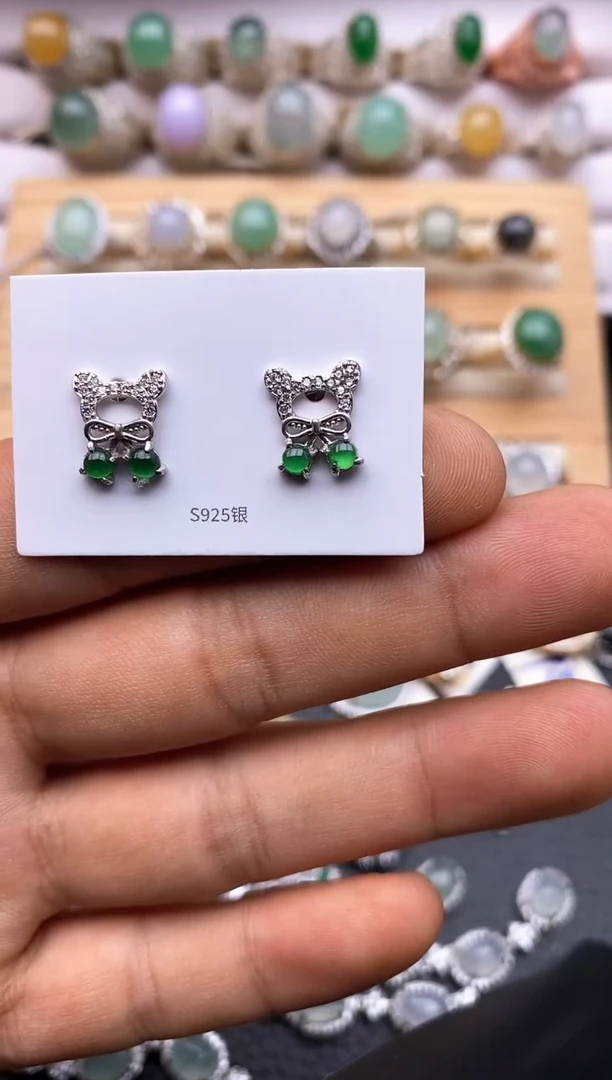 【闪购商品】翡翠耳饰银S925镶嵌/8856