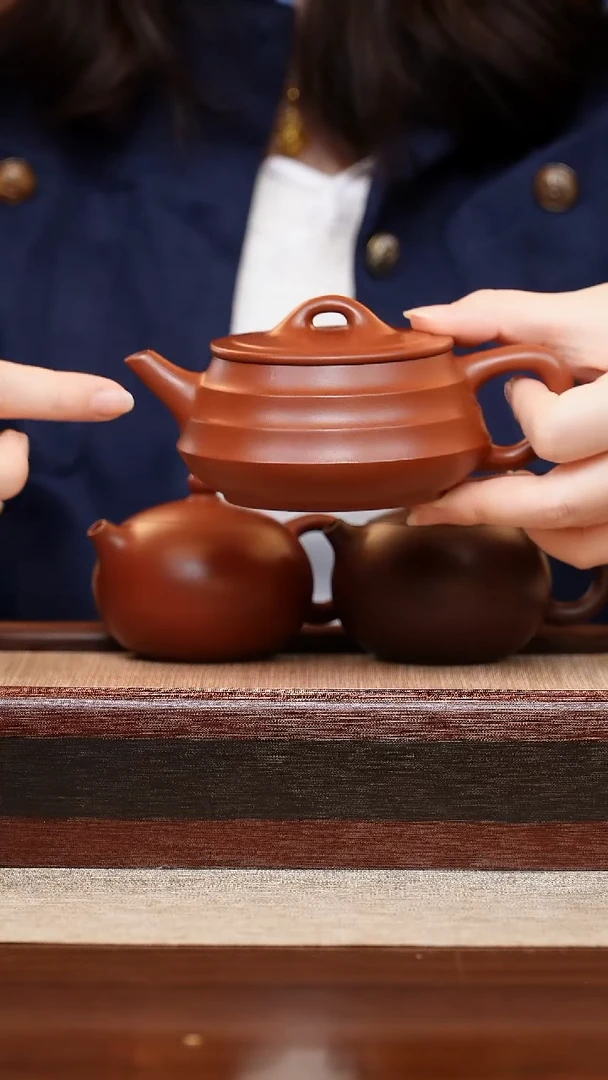 朱泥隐瓢步步高升220cc宜兴手工紫砂壶