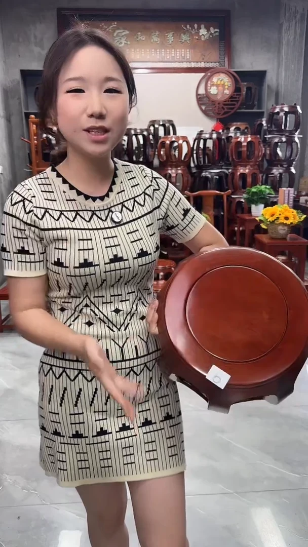 花梨木类家具【微瑕】花梨色小号鼓凳单个6号