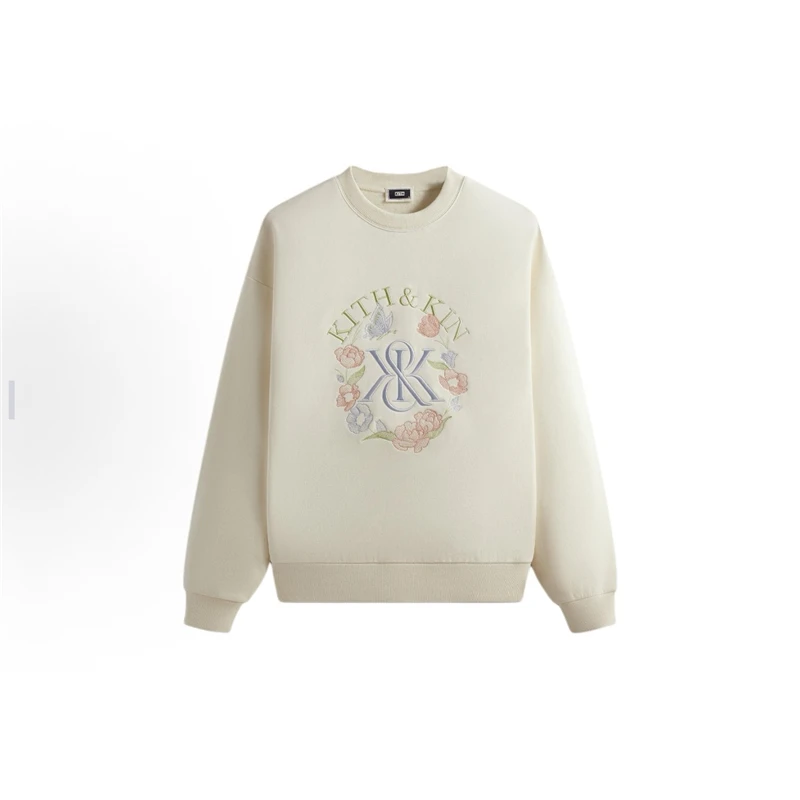 现货◆Kith&kin圆领卫衣纯棉杰伦同款东京演唱会花卉刺绣 薄绒