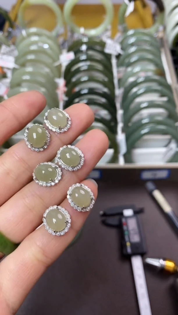 【闪购商品】和田玉耳饰未镶嵌和田玉银镶耳钉 多样拍一发一