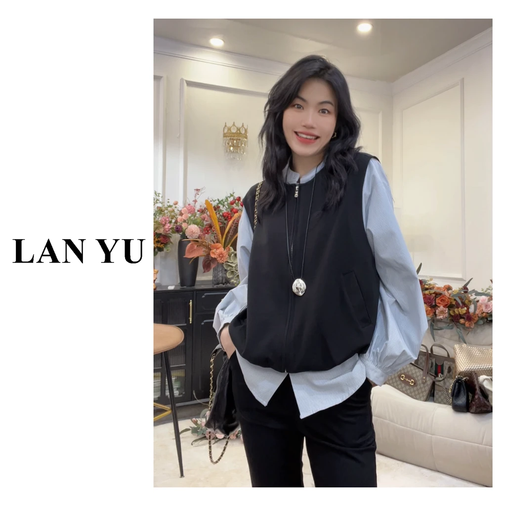 【中古衬衣】假两件马甲条纹衬衫设计师新款时尚百搭百搭老钱风女装