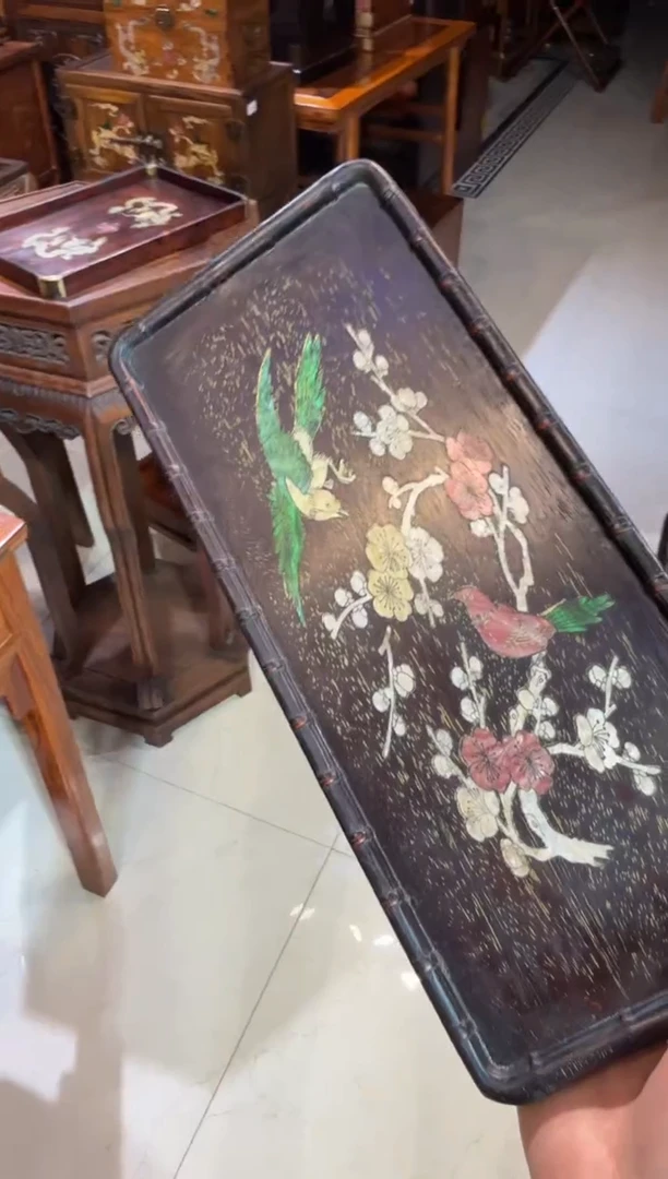 木木头款紫檀喜鹊登梅竹节长盘98