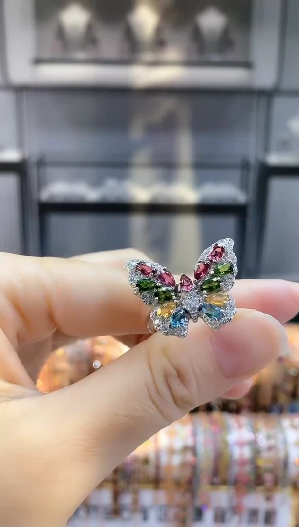 银S925镶嵌戒指碧玺.45354354354345