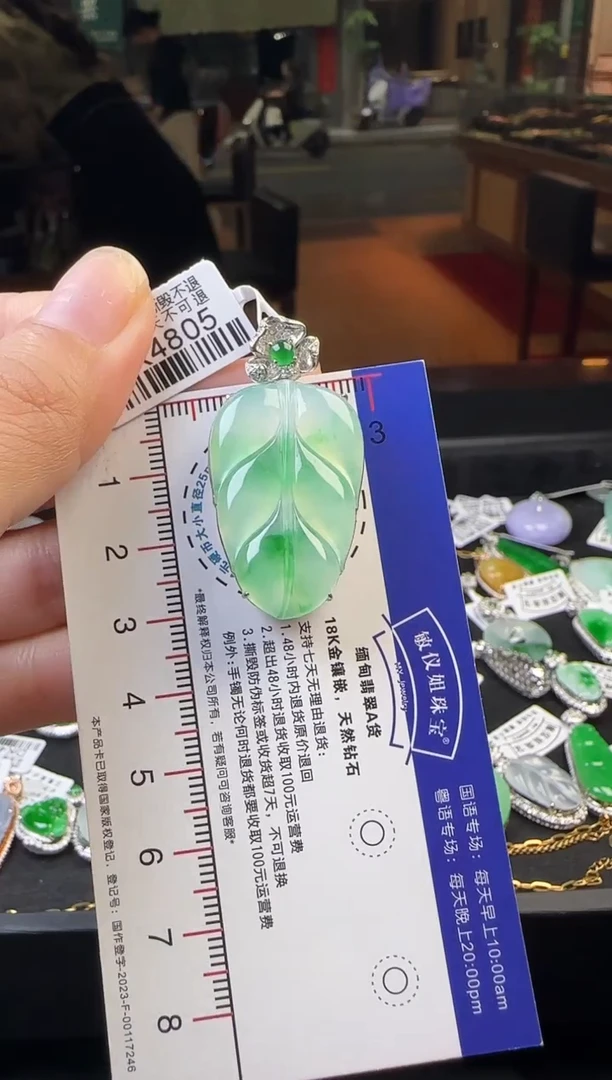 翡翠18K金镶嵌颈饰DK4805冰绿叶子