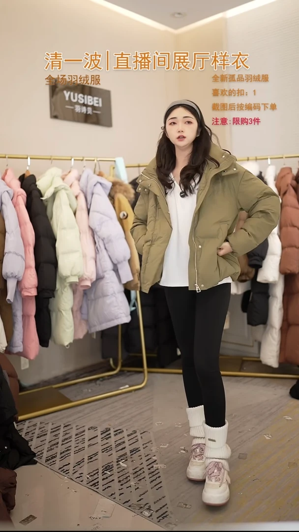 绿色金属拉链羽绒服（110斤以内）