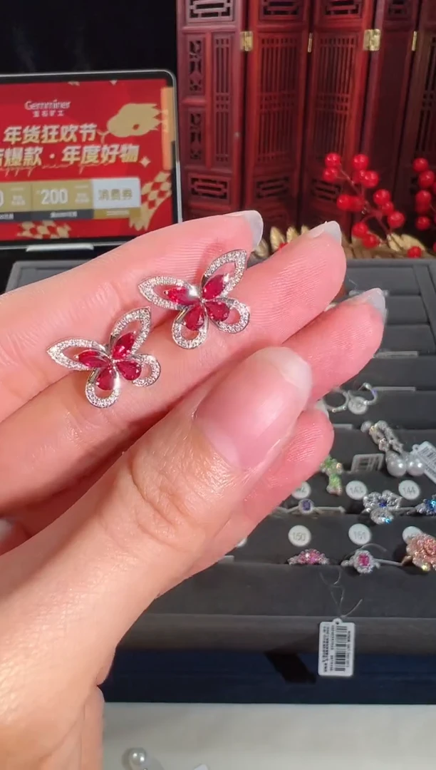 【闪购商品】红宝石耳饰18K金镶嵌BE3773#-W#134