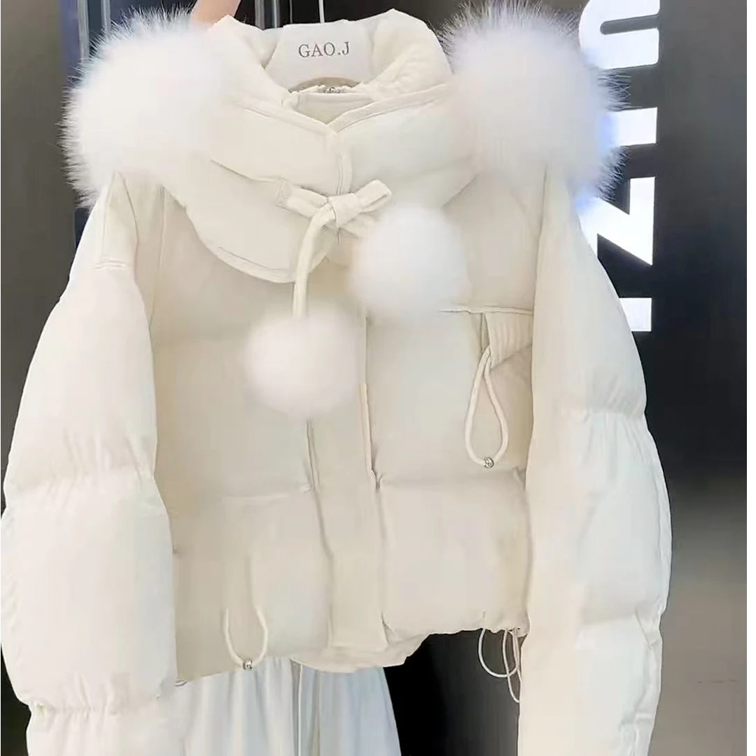 小个子韩版连帽毛领白色高级感羽绒服女冬加厚独特巨好看百搭外套