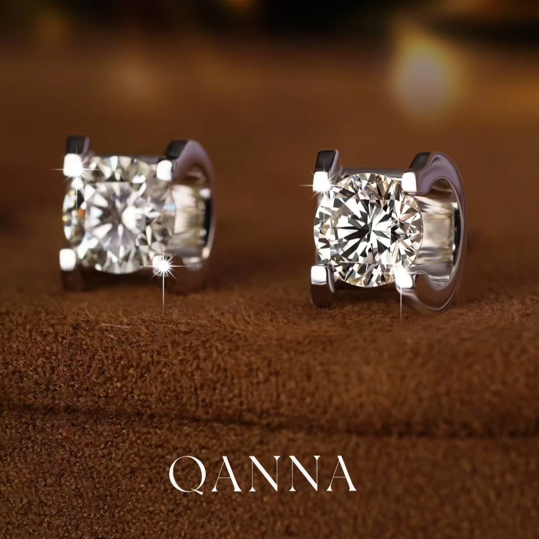 QANNA【大钻牛头】【共1克拉】经典时尚轻奢单钻钻石耳钉AY