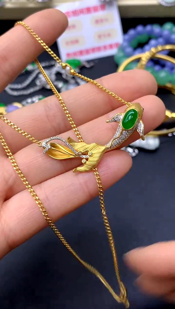 颈饰18K金镶嵌翡翠545-中国好珍宝