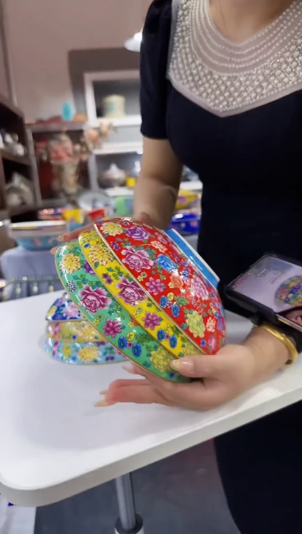 珐琅 8.5英寸元宝盘3个景德镇混色