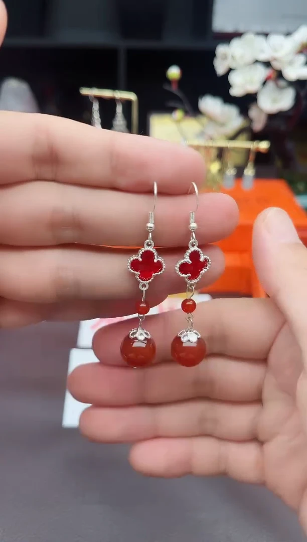 玛瑙/玉髓耳饰银S925镶嵌233000