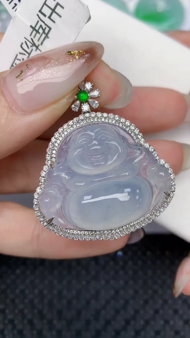 颈饰18K金镶嵌翡翠天然缅甸翡翠a货百元以上9元证书费自理