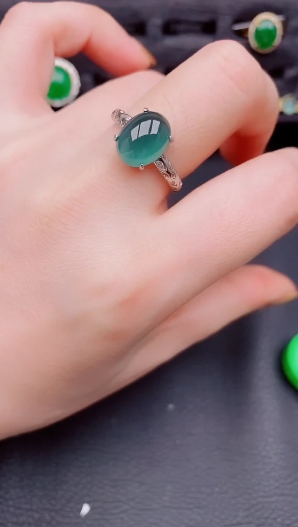 【闪购商品】翡翠戒指银S925镶嵌天然A货翡翠621