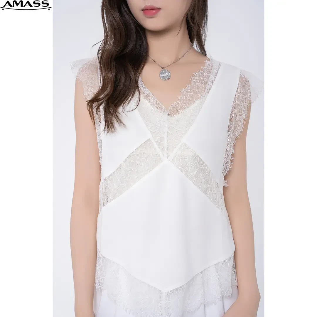 AMASS/阿玛施 蕾丝拼接背心打底内搭上衣无袖外穿背心女5300598