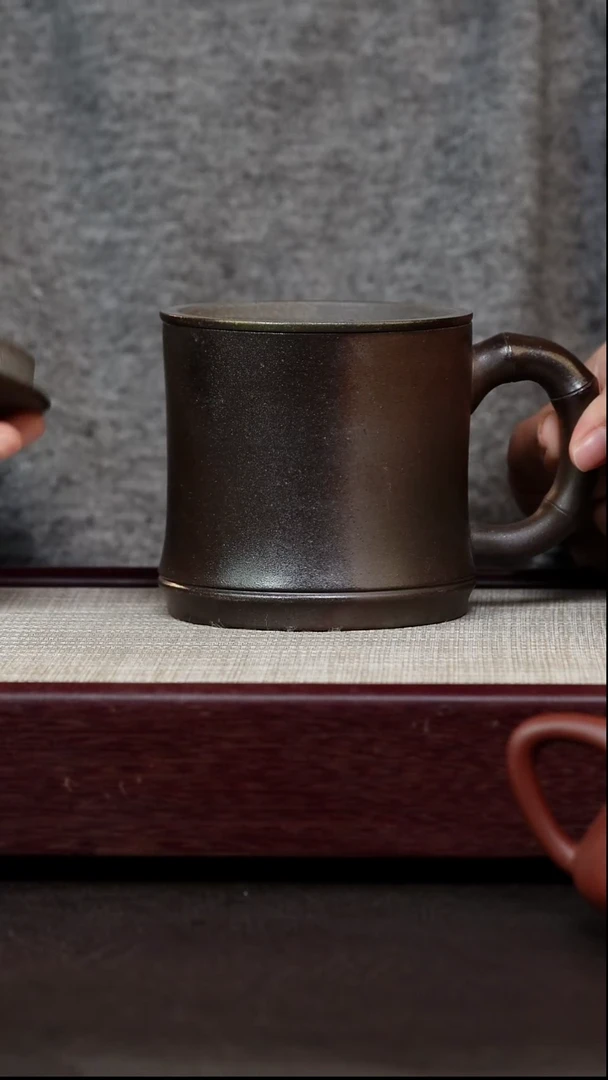 茶杯紫砂柴烧竹节三件套